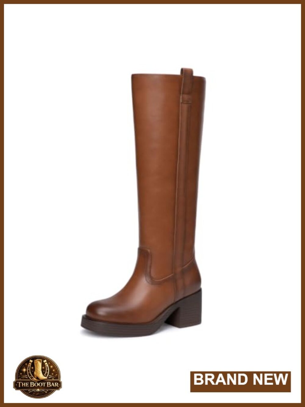 Round Toe Chunky Heel Knee High Riding Boots Faux Leather Pull On